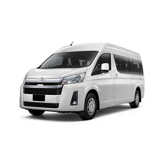 Toyota Commuter Van seating 10 passengers, ideal for group travel with ample space and comfort.