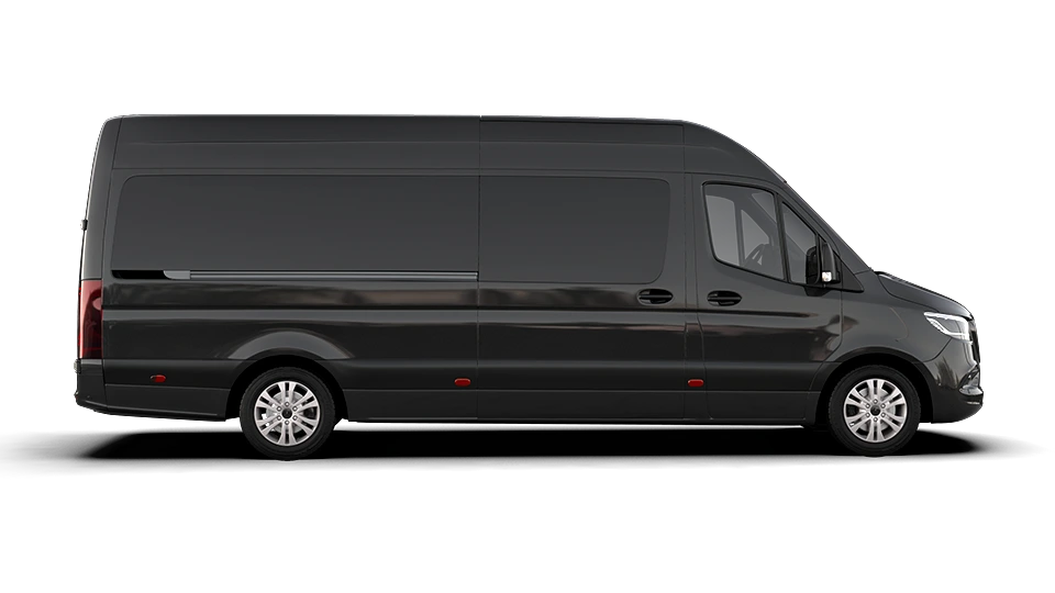 Luxury Mercedes-Benz Sprinter van, spacious and comfortable, seating 10, 12, or 15 passengers for premium group travel.