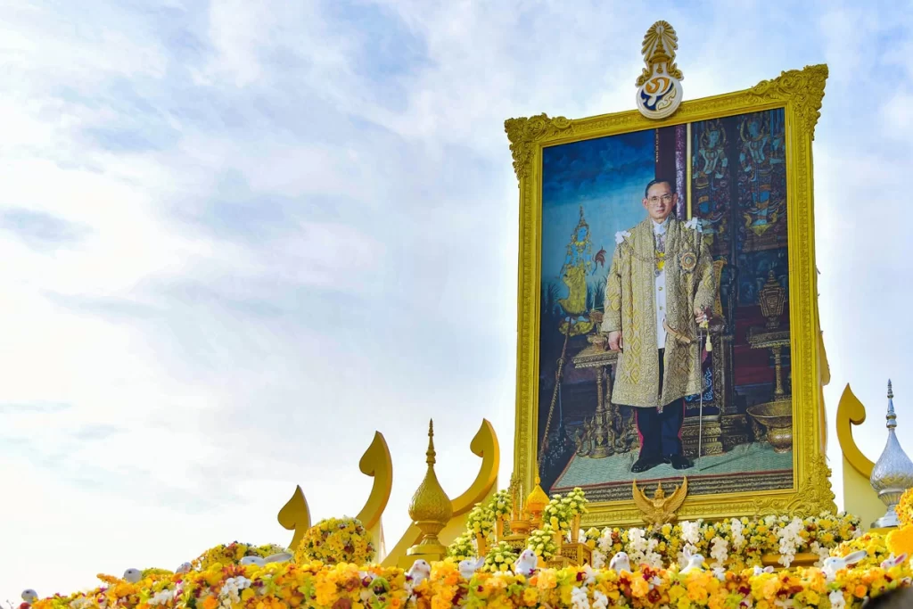 A colorful ceremony at Sanam Luang in Bangkok, with people offering alms to monks in celebration of Father’s Day in Thailand on December 5, 2024.