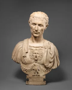 A marble bust of Julius Caesar, the Roman leader known for introducing the Julian Calendar, which established Leap Day to align the calendar with Earth’s orbit