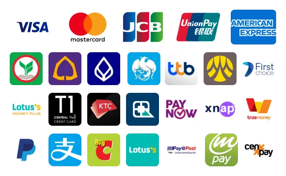 Logos of credit card providers, banks, and payment services in Thailand and globally