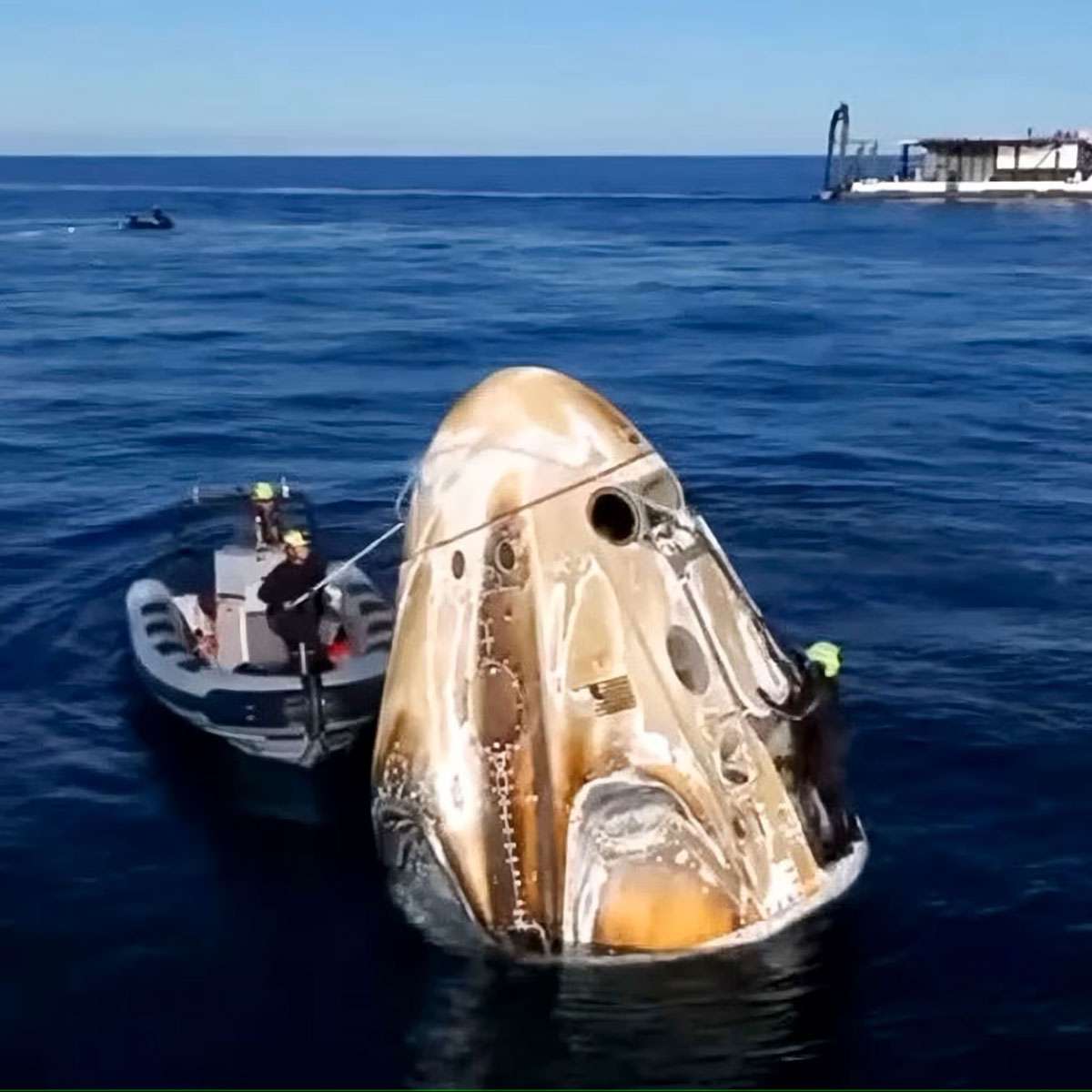 NASA astronauts returning from ISS aboard SpaceX Crew Dragon after a nine-month mission