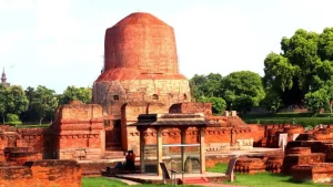 Ruins of Dhamek Stupa in Sarnath, India, where Buddha delivered his first sermon.