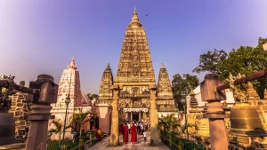 The Mahabodhi Temple in Bodh Gaya, a sacred Buddhist site where Buddha attained enlightenment