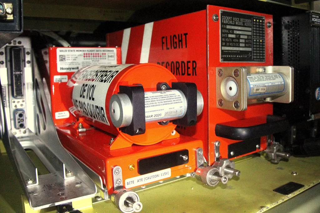 A black box recorder with a cockpit voice recorder used in modern aircraft